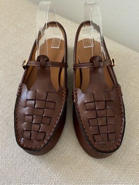 Vegan Leather NWOT Fisherman-Style Brown Woven Flat Slingback Sandals US 8
